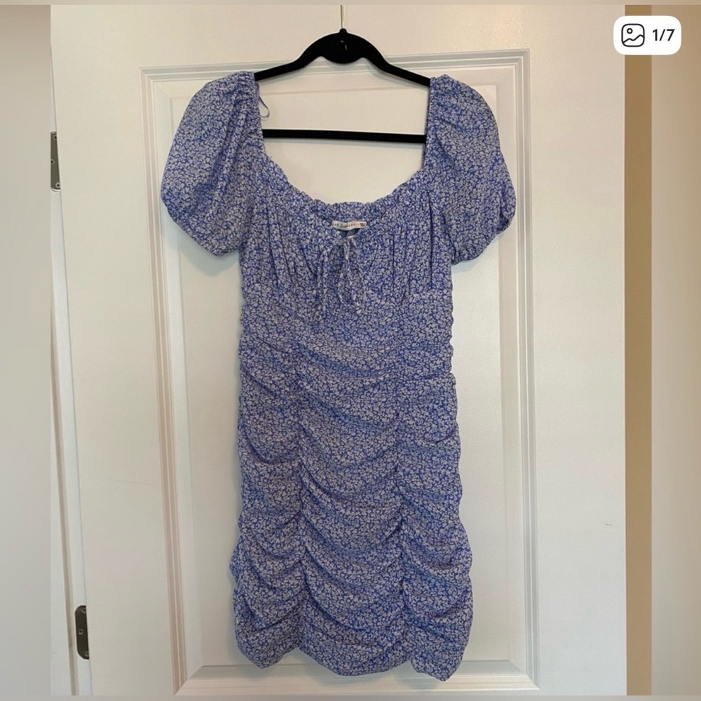 Floral Blue Puff Sleeve Dress- South Moon Under